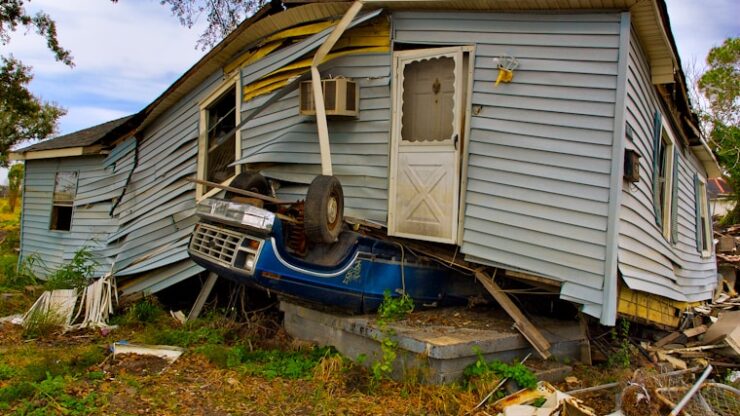 gray wrecked house